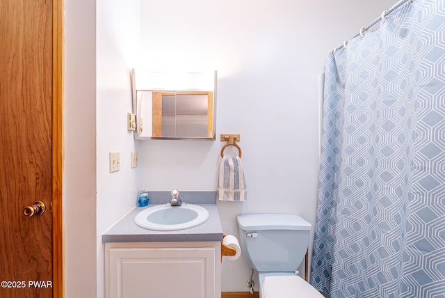 111 Babette Ct, Dingmans Ferry, PA 18328 - bathroom with toilet, vanity, and a shower with shower curtain