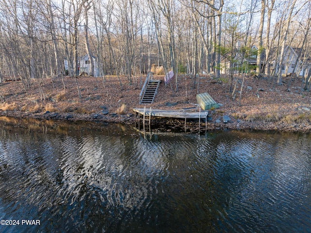 150 N Lake Dr, Dingmans Ferry, PA 18328 - dock area featuring a water view and stairway