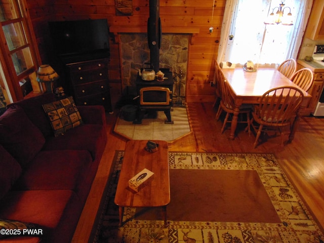 105 Leonard Ln, Paupack, PA 18451 - living room featuring wood finished floors and a wood stove