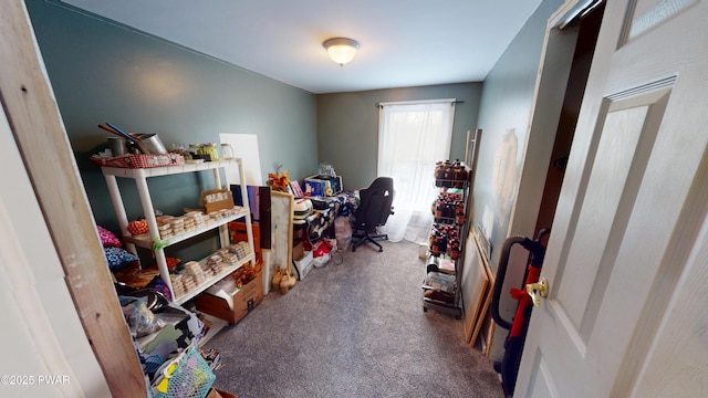 home office with dark colored carpet