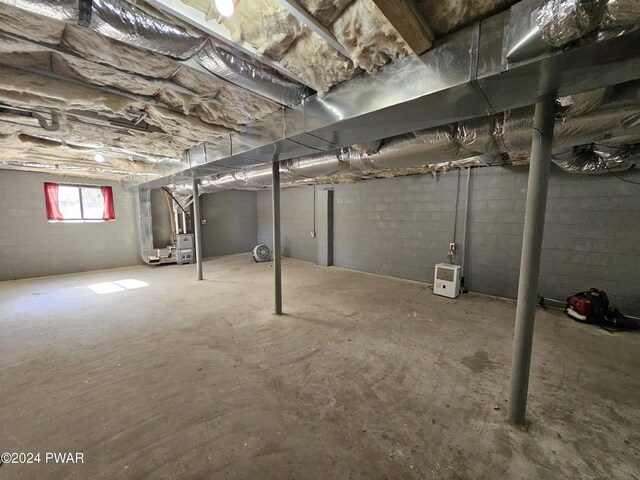 basement with heating unit