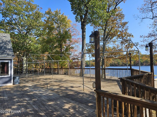 deck with a water view