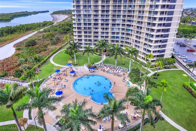 aerial view with a water view