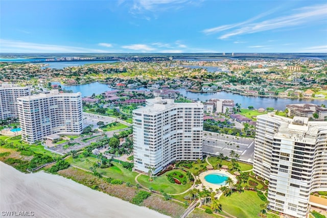 aerial view with a water view