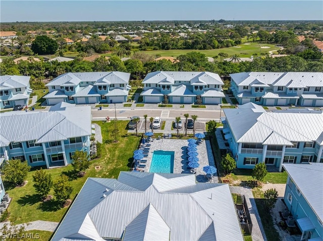 bird's eye view with a residential view and golf course view