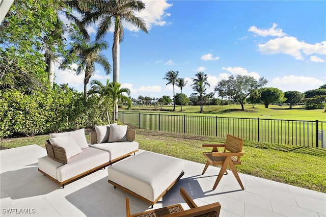 view of patio with outdoor lounge area and a fenced backyard