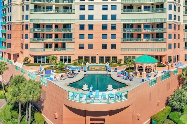 view of swimming pool featuring a gazebo