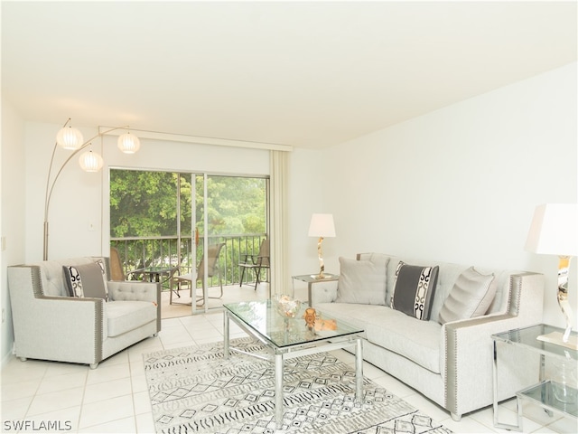 living room with light tile patterned floors