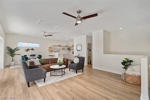 living room featuring light wood-type flooring