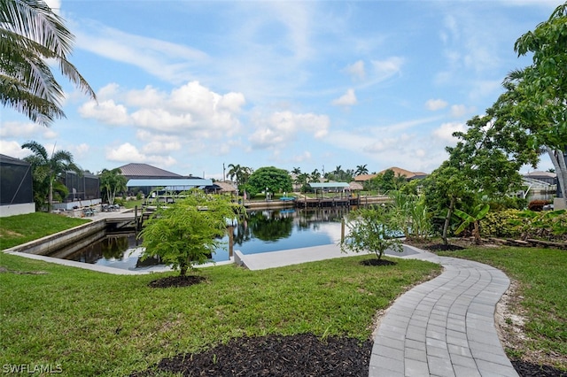 property view of water featuring a dock