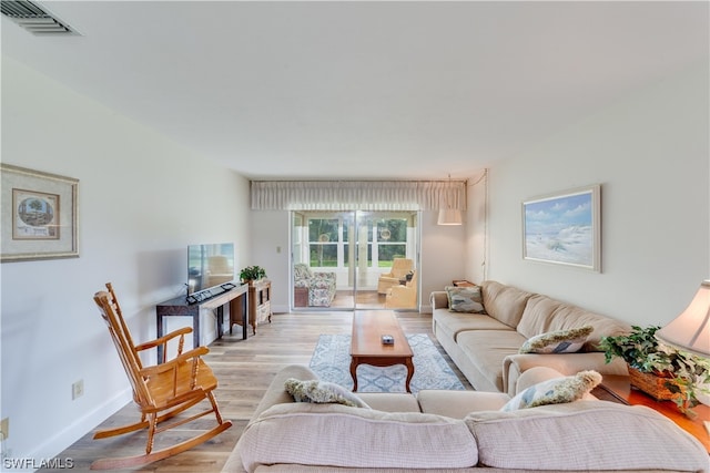 living room with light wood-type flooring