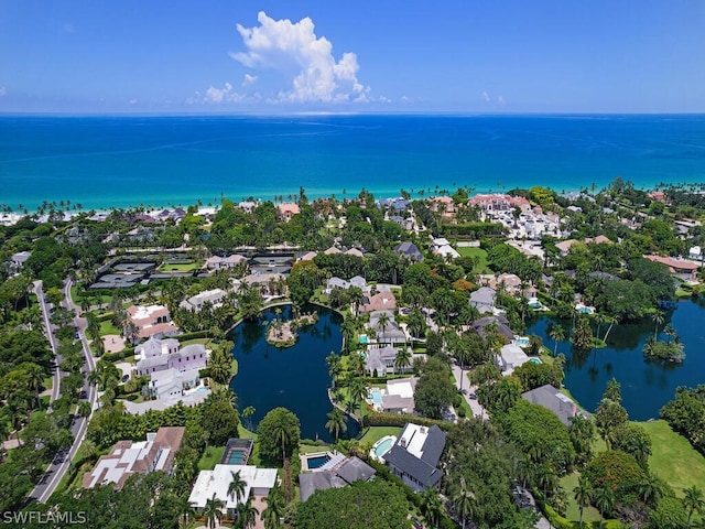 aerial view featuring a water view