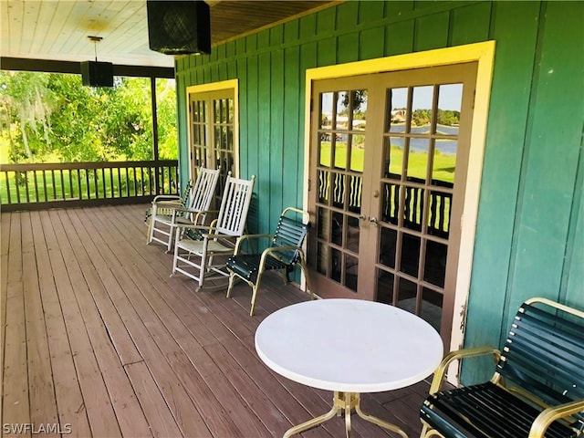 wooden deck with french doors