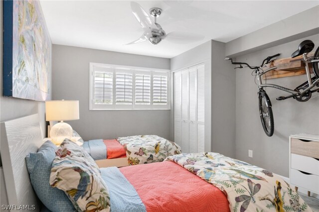 bedroom featuring a closet and ceiling fan