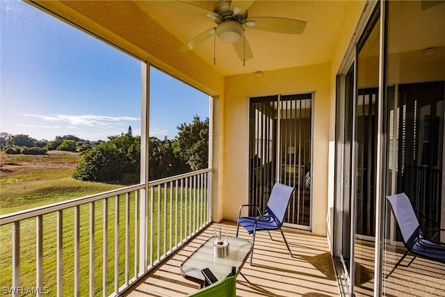 balcony with ceiling fan