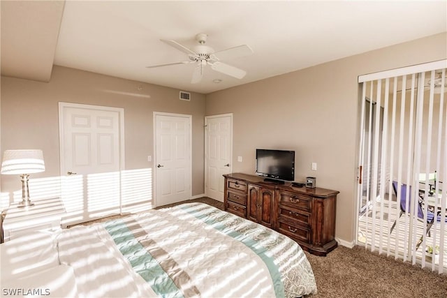 bedroom featuring carpet and ceiling fan