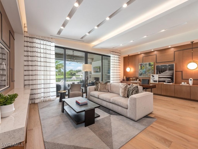 living room featuring light wood-style floors