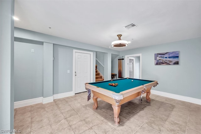 game room with billiards and light tile floors