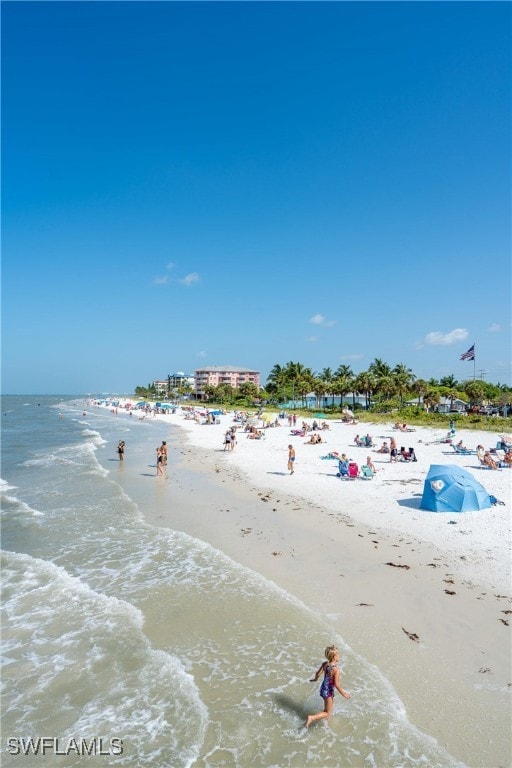 view of water feature featuring a beach view