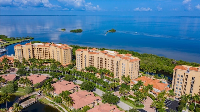 drone / aerial view featuring a water view