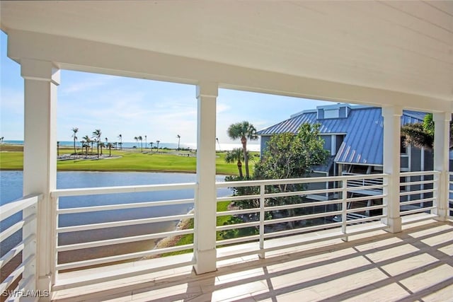 exterior space featuring a water view