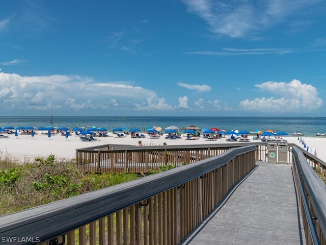 view of water feature with a view of the beach