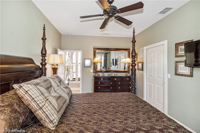 bedroom with carpet flooring and ceiling fan