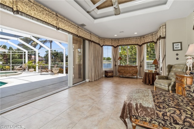 living area featuring light tile floors