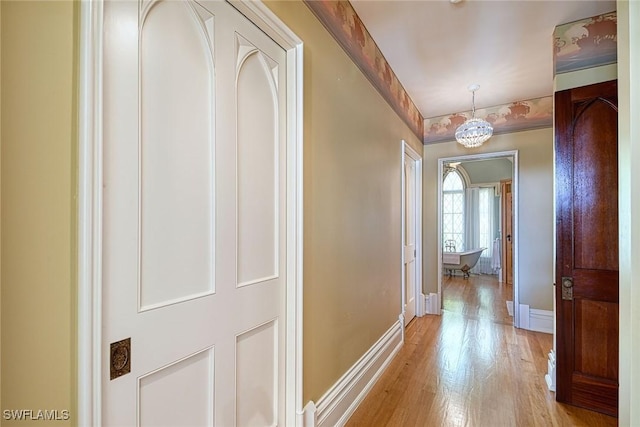 corridor with light wood-type flooring