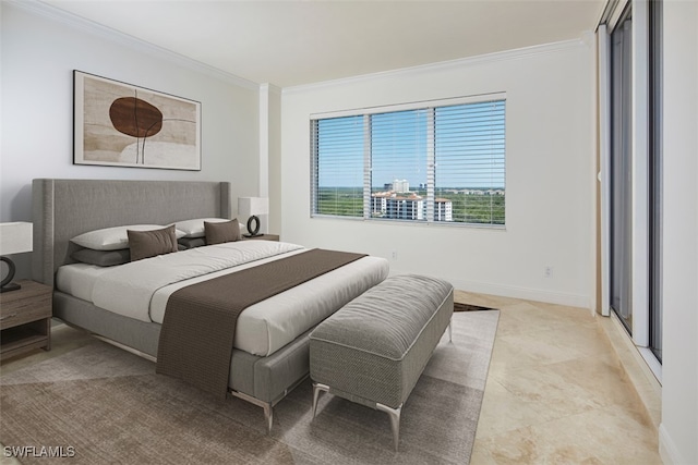 bedroom with ornamental molding