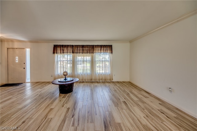 interior space featuring light hardwood / wood-style flooring and crown molding