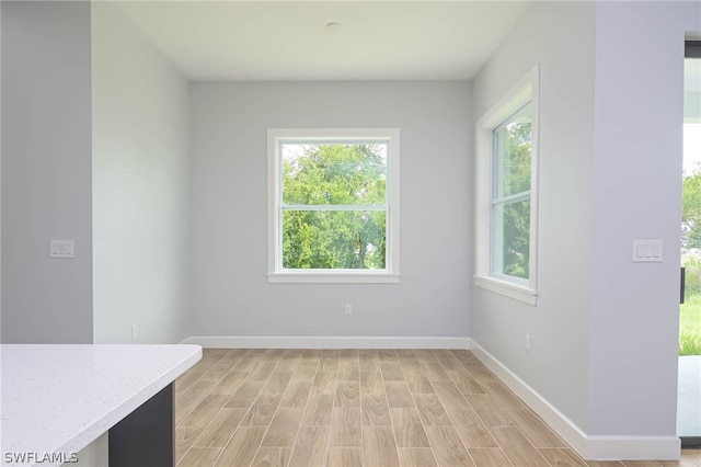 unfurnished dining area featuring light hardwood / wood-style flooring