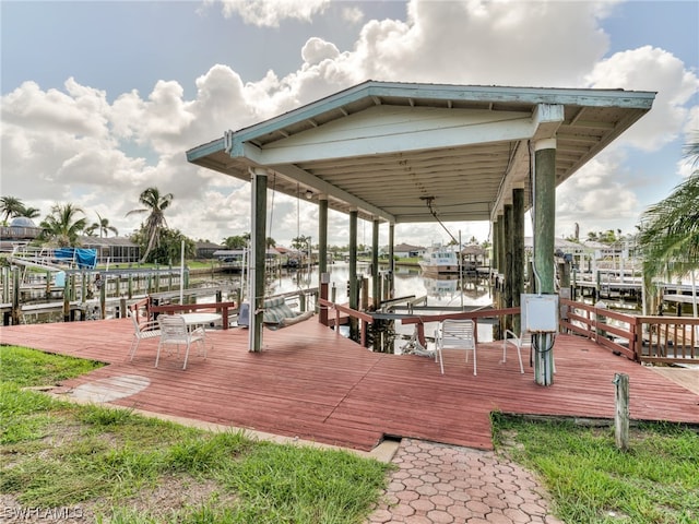 230 Randy Ln, Fort Myers Beach, FL 33931 - wooden deck with a water view and a dock
