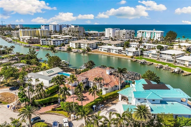 bird's eye view featuring a water view