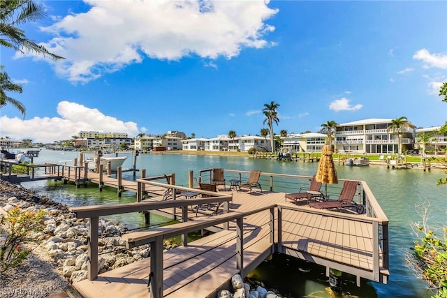 dock area with a water view