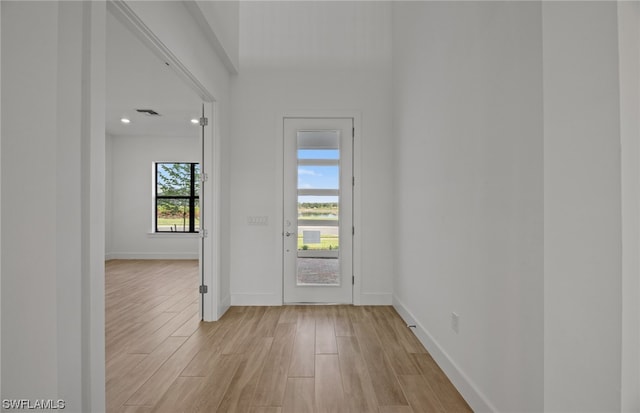 interior space with light hardwood / wood-style floors