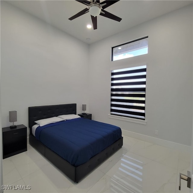 bedroom featuring ceiling fan