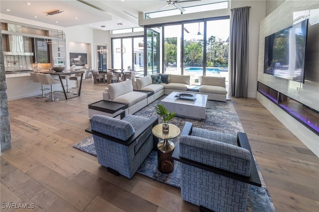 living room featuring a wealth of natural light and hardwood / wood-style floors