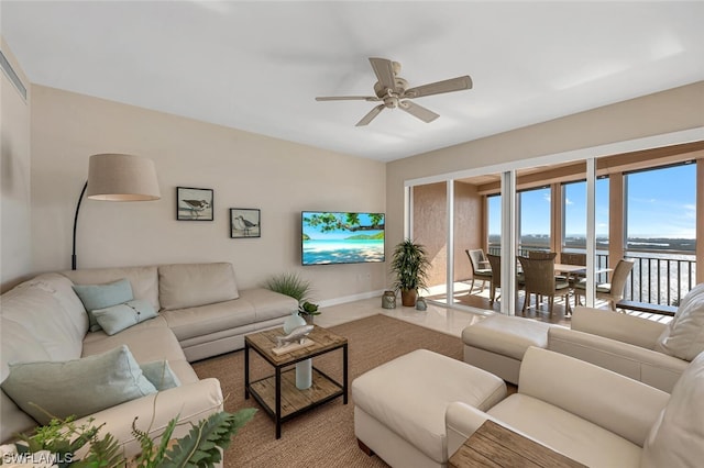 living room with ceiling fan