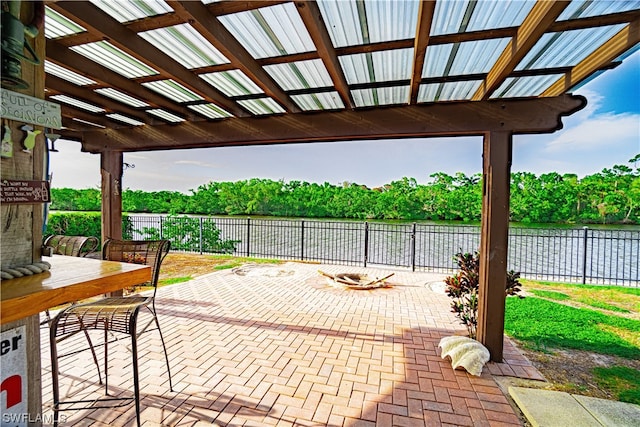 view of terrace with a pergola