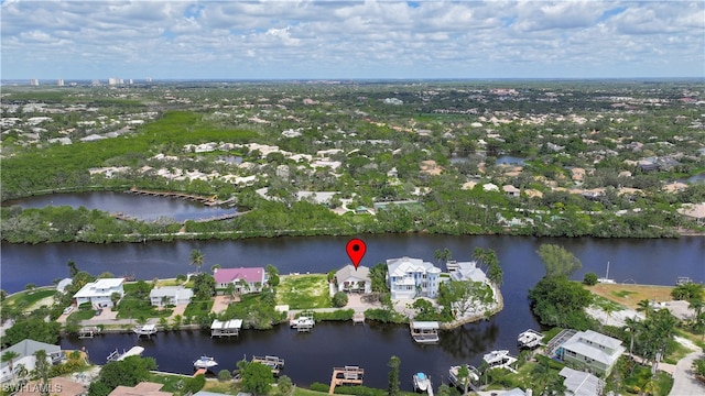 aerial view with a water view