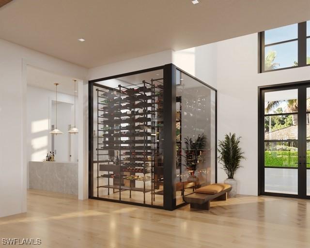 wine cellar featuring hardwood / wood-style floors