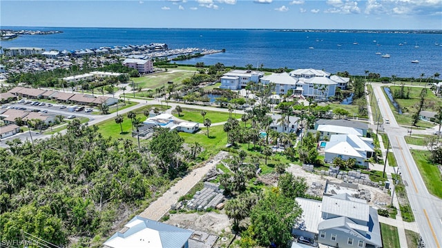 aerial view with a water view