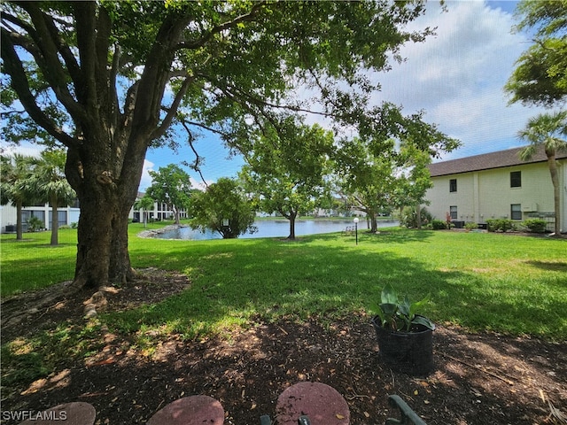 view of yard with a water view