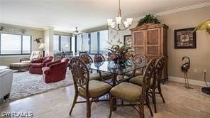 6672 Estero Blvd Unit A907, Fort Myers Beach, FL 33931 - dining room featuring a chandelier and crown molding