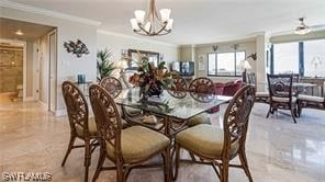 6672 Estero Blvd Unit A907, Fort Myers Beach, FL 33931 - tiled dining room featuring a chandelier and ornamental molding