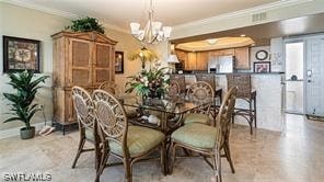 6672 Estero Blvd Unit A907, Fort Myers Beach, FL 33931 - dining area with a notable chandelier and crown molding