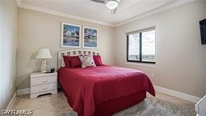 6672 Estero Blvd Unit A907, Fort Myers Beach, FL 33931 - bedroom with ornamental molding and ceiling fan