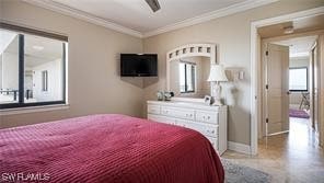 6672 Estero Blvd Unit A907, Fort Myers Beach, FL 33931 - bedroom with multiple windows, crown molding, and ceiling fan
