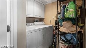 6672 Estero Blvd Unit A907, Fort Myers Beach, FL 33931 - laundry area featuring cabinets and washing machine and clothes dryer